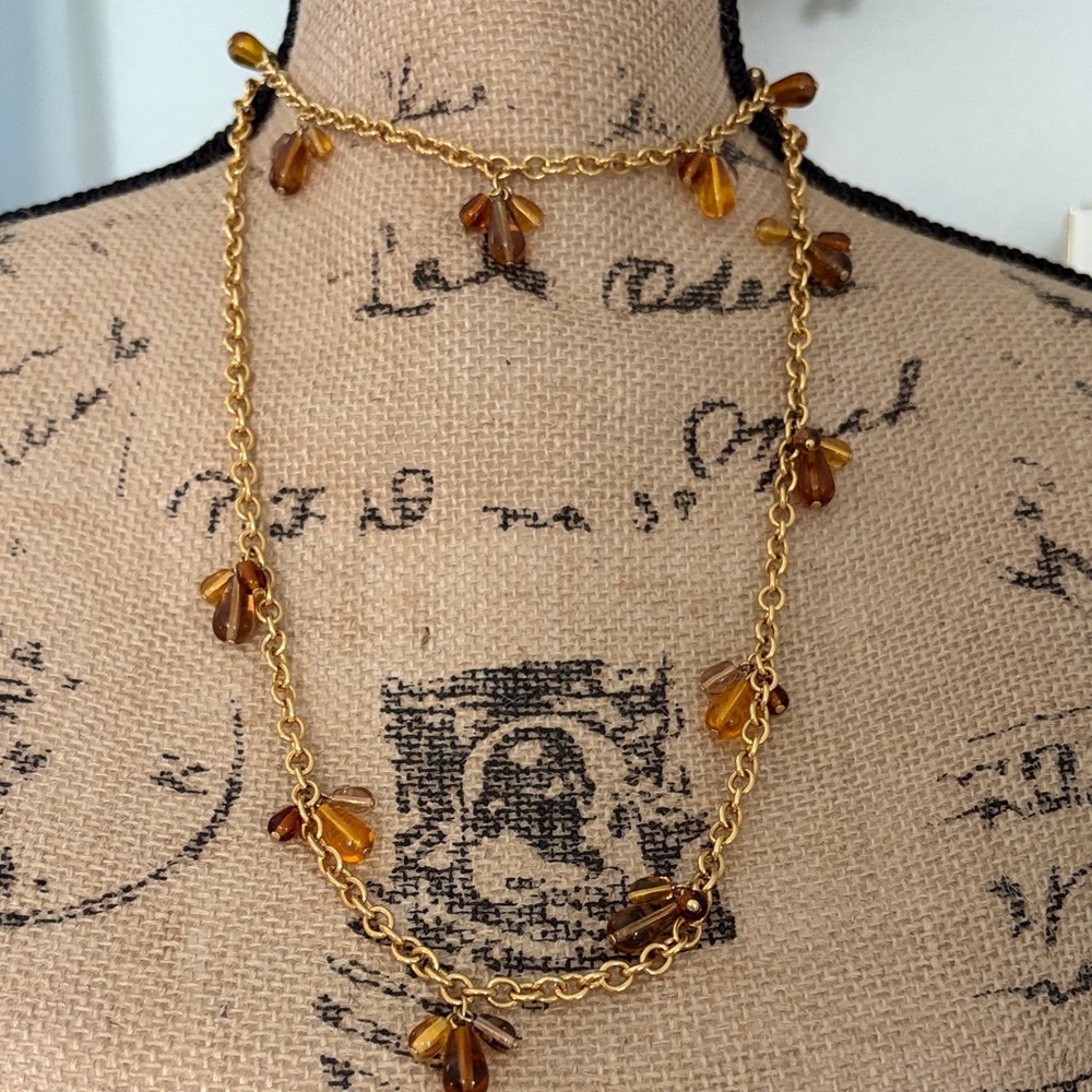 Joan Rivers Classics Collection  Vintage Gold-tone Teardrop Faux Amber beads 21”